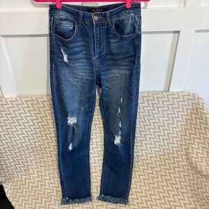 Risen Jeans Women’s High Rise Distressed Raw Hem Skinny Jeans